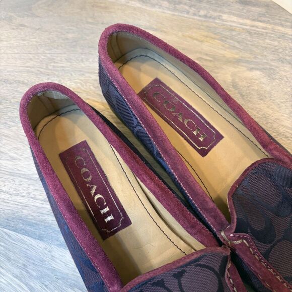 Coach Signature Jacquard Maroon Logo Women's Driving Shoes‎ Loafers US Size 6.5 - Picture 8 of 9